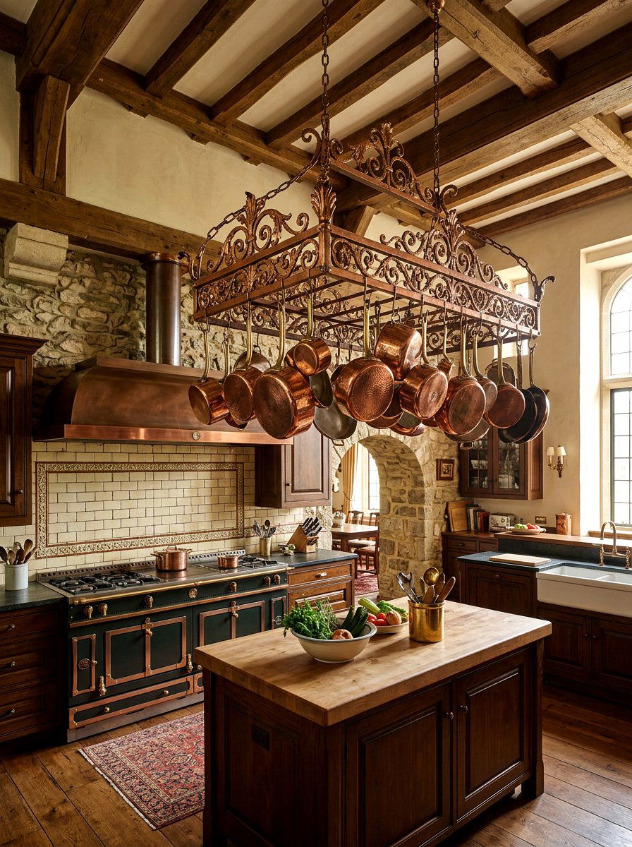 Antique Copper Pot Rack - 30 hanging pot rack ideas