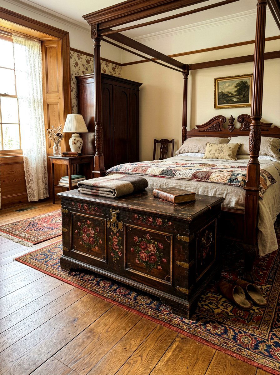 Antique Dark Floral Chest - 30 dark floral bedroom aesthetic ideas