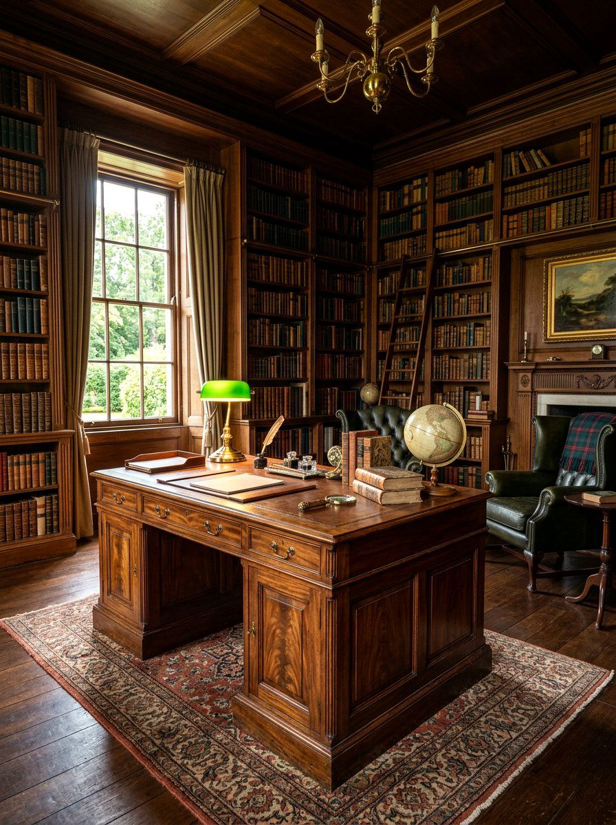 Antique Desk Library Setup - 30 classic office library ideas