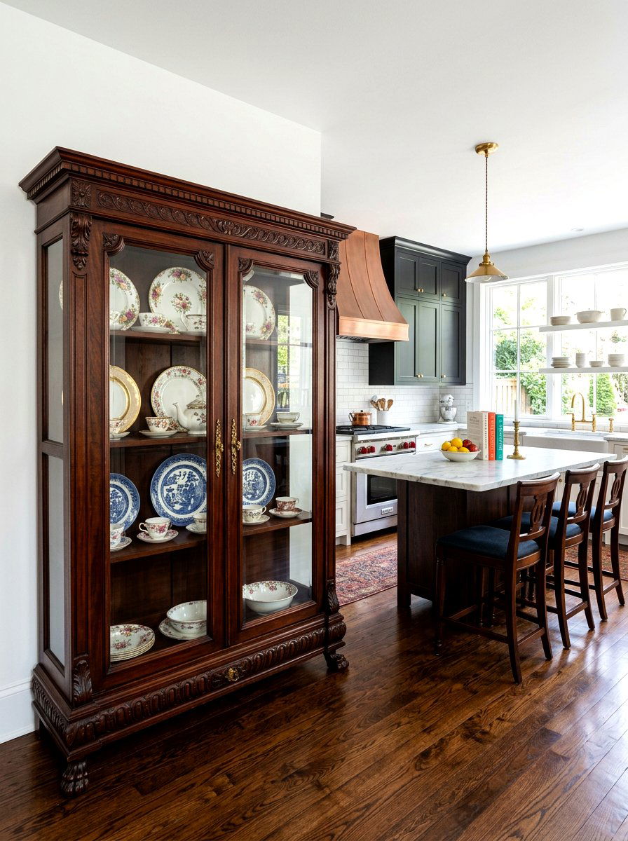 Antique Display Cabinet - 30 eclectic kitchen ideas