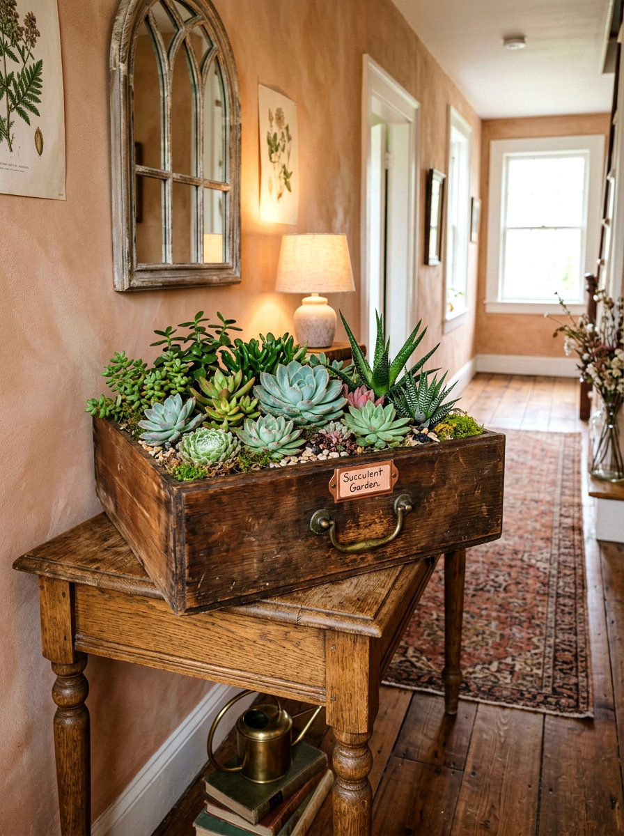 Antique Drawer Box - 30 succulent planter ideas