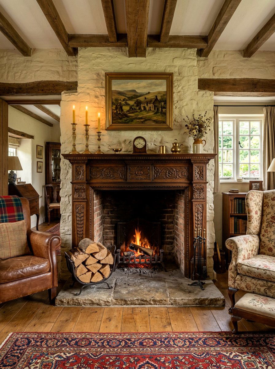 Antique Fireplace Mantel - 30 cottage living room decor ideas