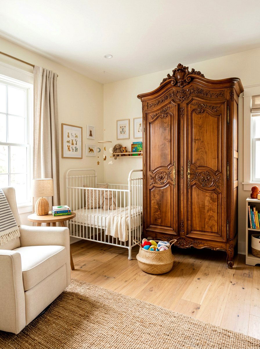 Antique French Armoire Nursery Storage - 30 French nursery decor ideas
