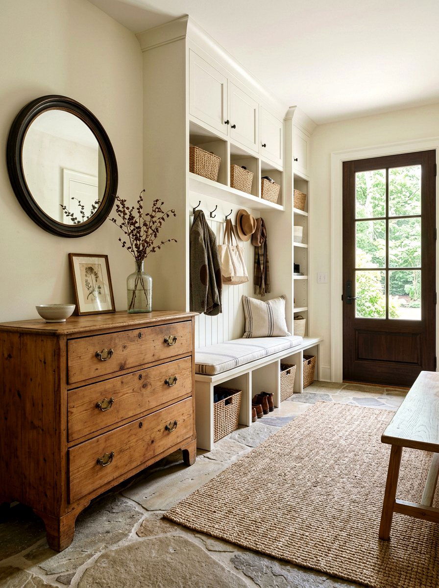 Antique Furniture Integration - 30 quiet luxury mudroom ideas