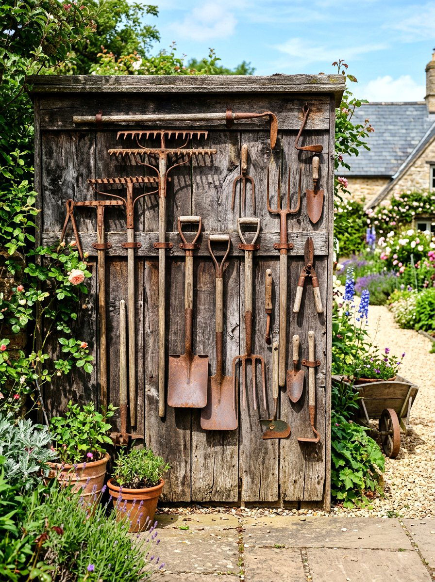 Antique Gardening Tool Display - 30 potting shed decor ideas