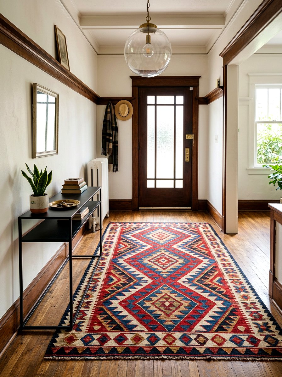 Antique Geometric Kilim Entrance - 30 antique rug foyer ideas