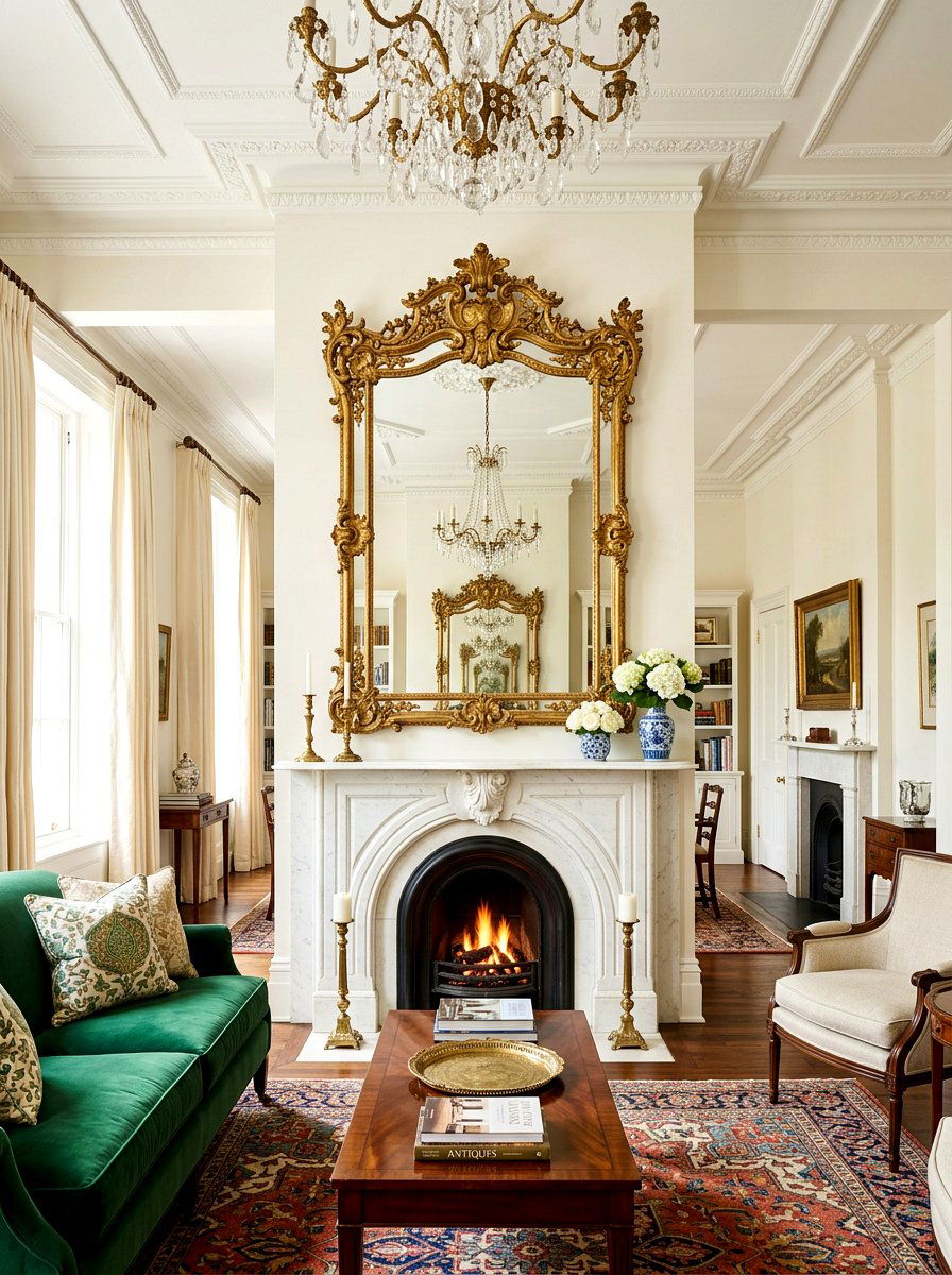 Antique Gold Mirror - 30 mantel shelf styling ideas