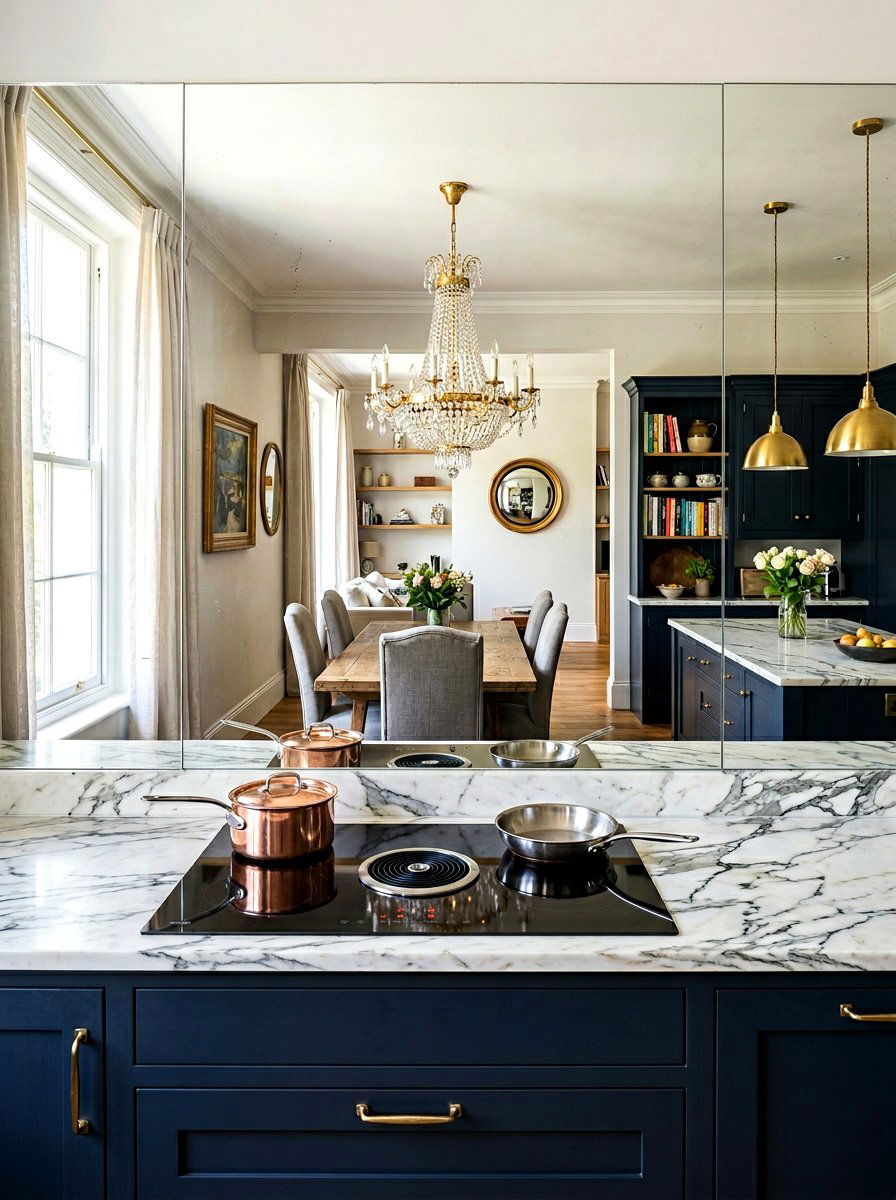 Antique Gold Mirror Backsplash - 30 Parisian kitchen ideas
