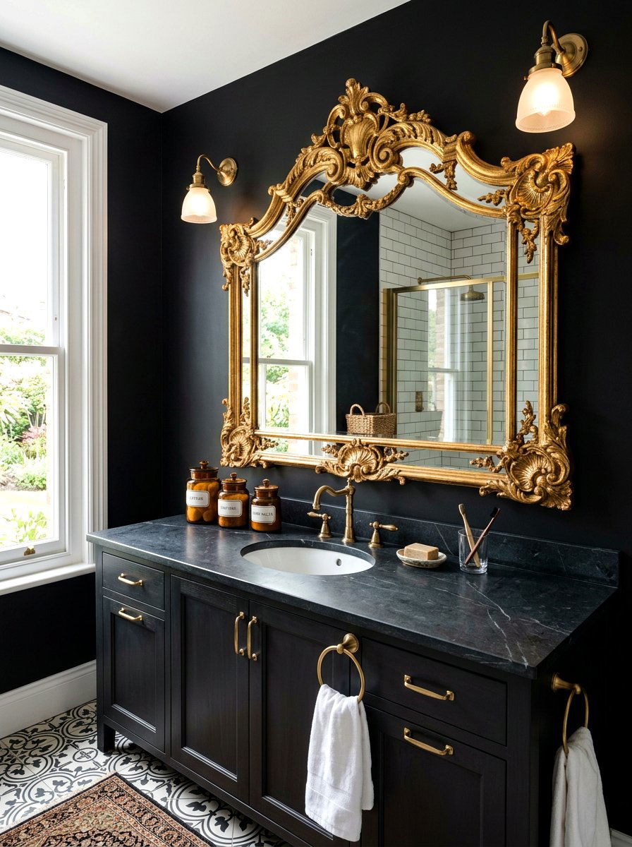 Antique Gold Mirror Bathroom - 30 dark romantic Halloween home ideas