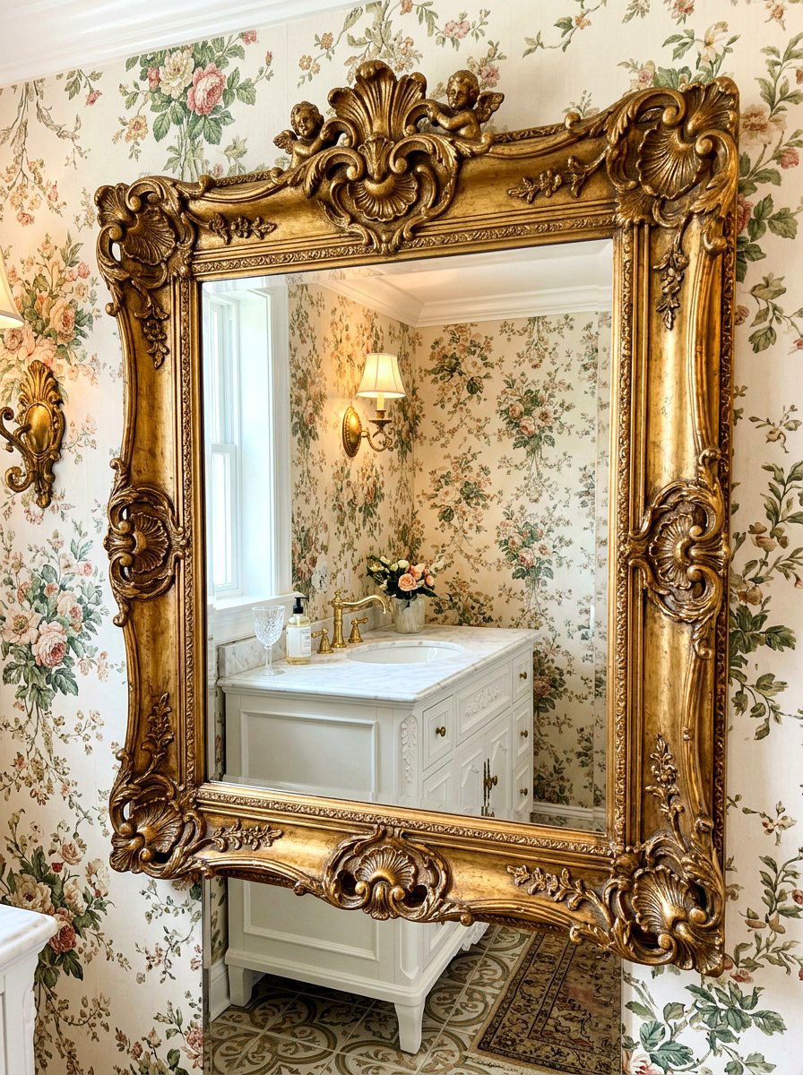 Antique Gold Mirror Bathroom - 30 guest powder room decor ideas