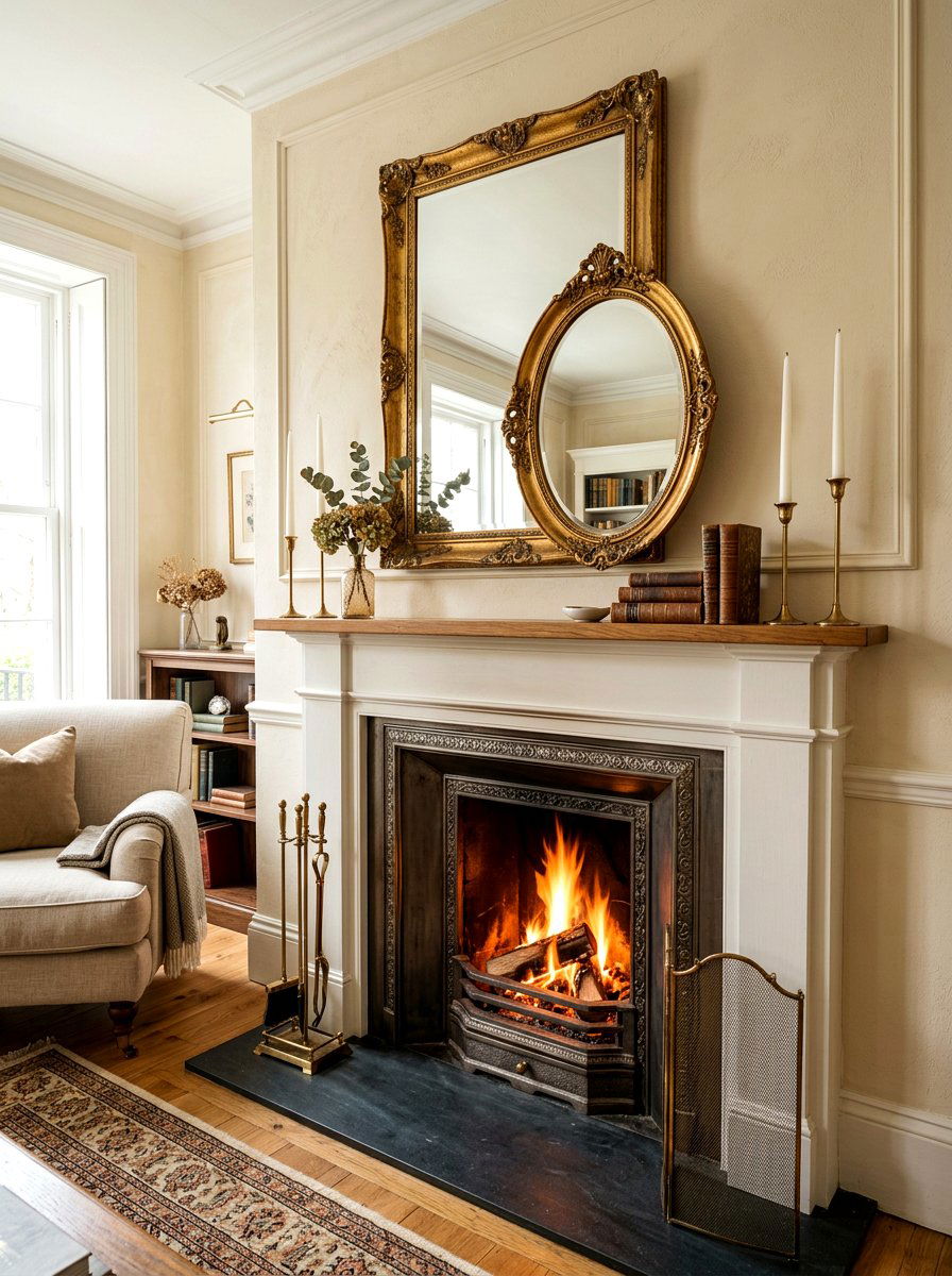 Antique Gold Mirror Stack - 30 fall mantel layering ideas