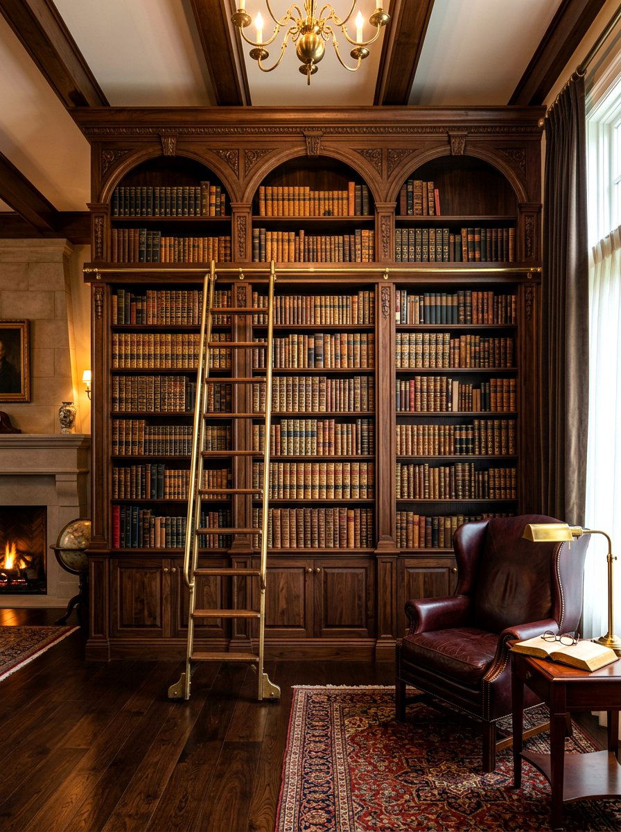 Antique Library Wall With Ladder - 30 bookshelf styling ideas