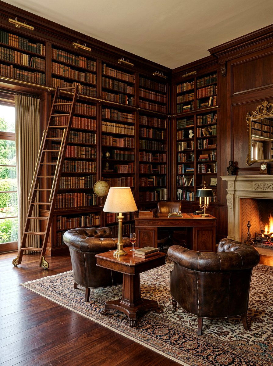 Antique Library Wall - 30 real bookshelf decor ideas