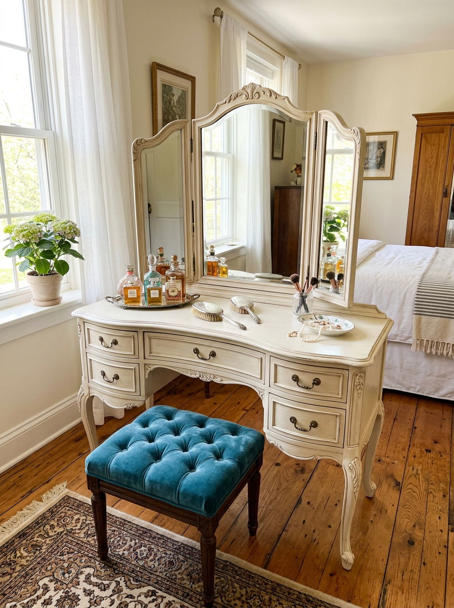 Antique Makeup Vanity - 30 soft vintage bedroom ideas