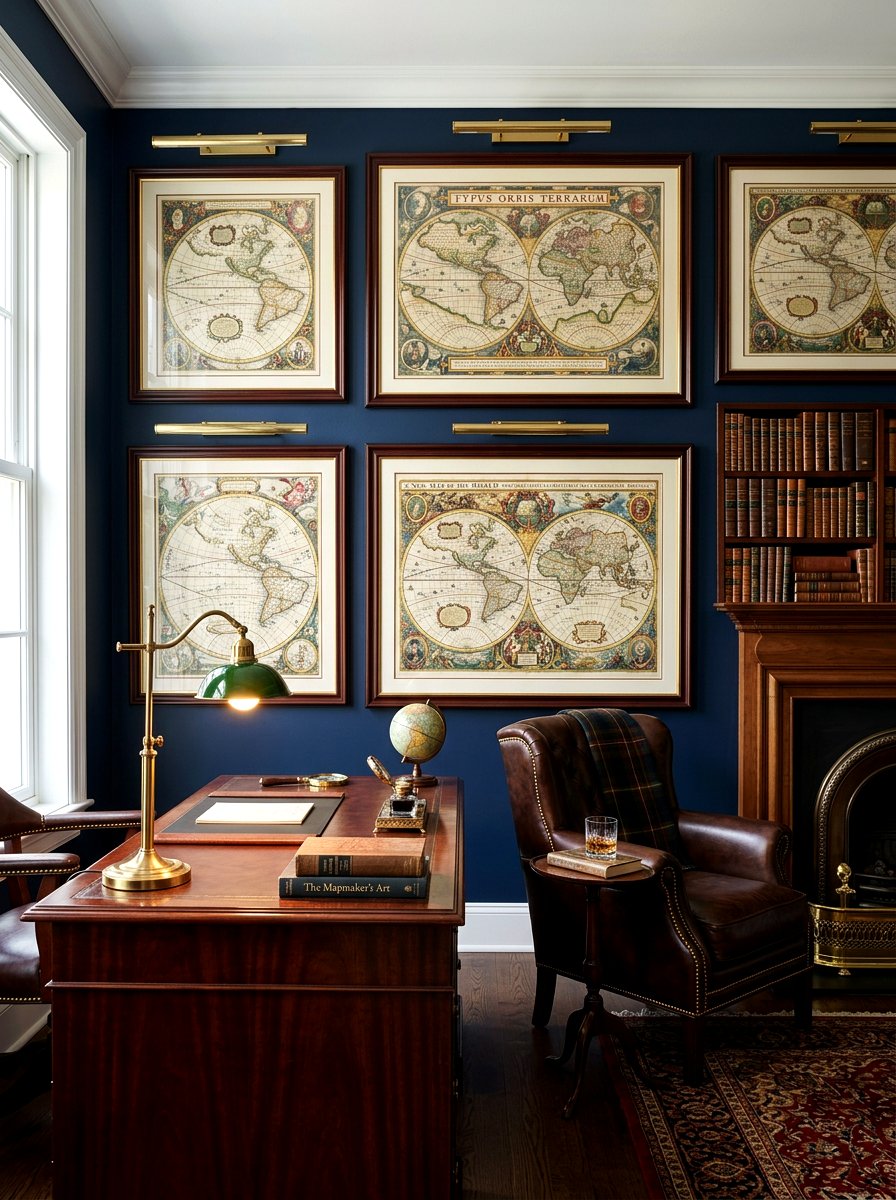 Antique Map Gallery Display - 30 vintage collage wall ideas