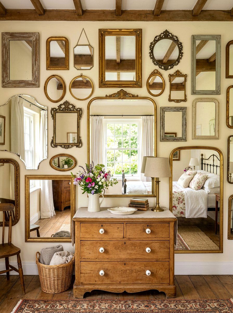 Antique Mirror Decor - 30 cottage romantic bedroom ideas