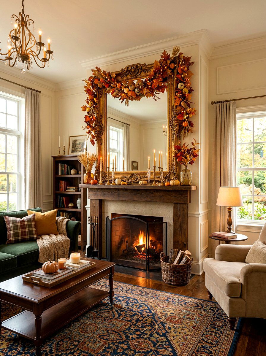 Antique Mirror Fall Mantel - 30 fall mantel styling ideas