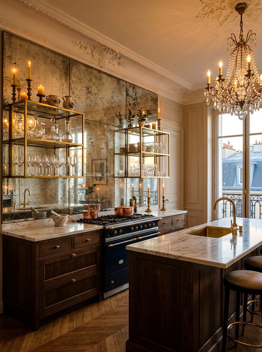 Antique Mirror Kitchen Backsplash - 30 Paris cafe kitchen ideas