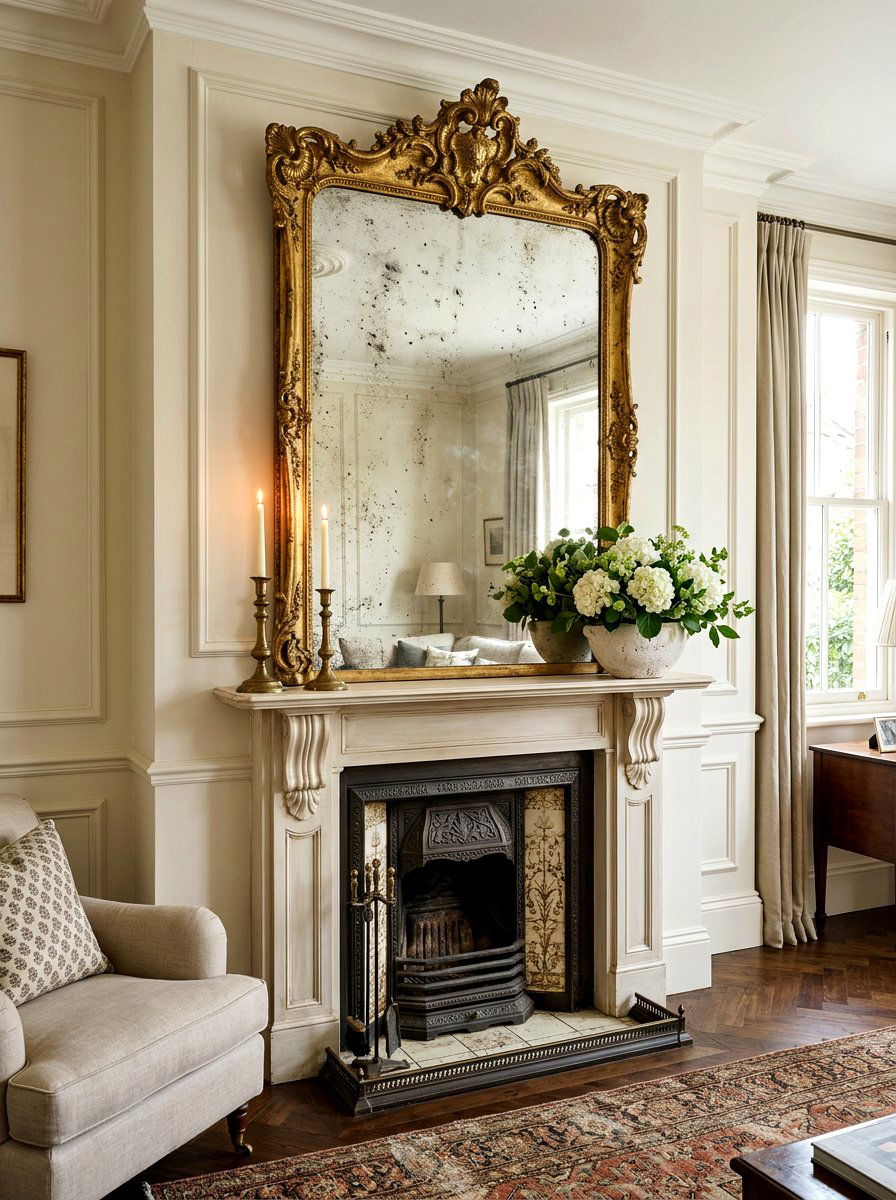 Antique Mirror Mantel - 30 vintage mantel styling ideas