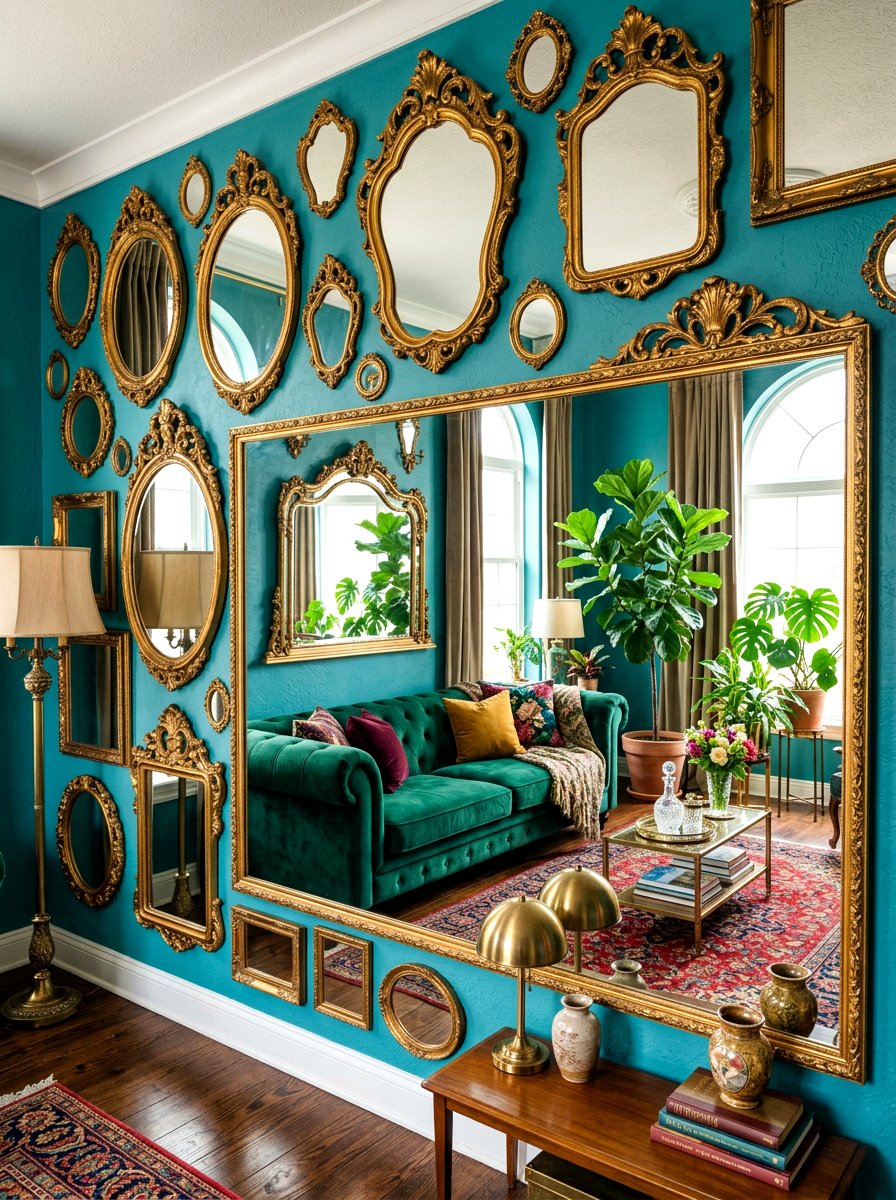 Antique Mirror Wall - 30 anti minimal living room ideas