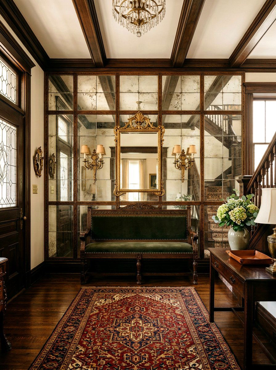 Antique Mirror Wall Paneling - 30 mirror wrapped foyer ideas