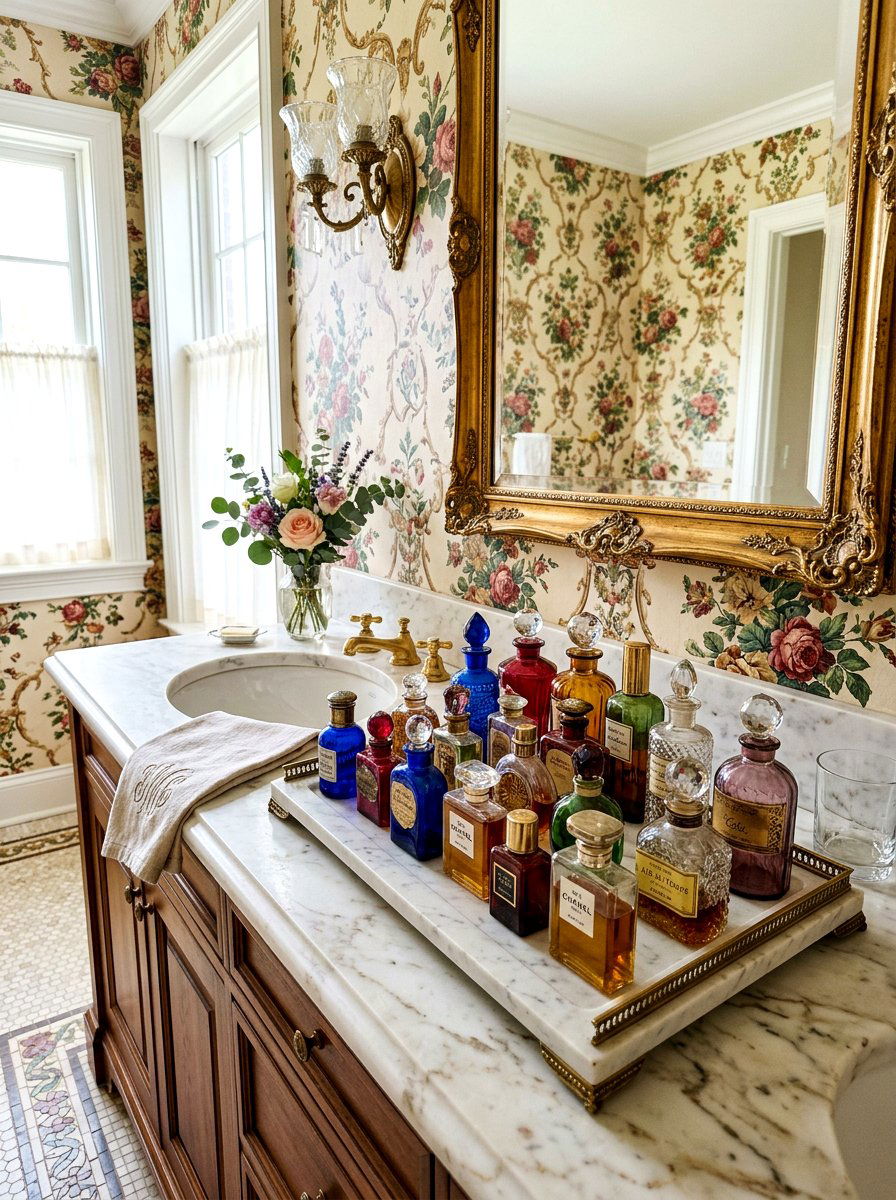 Antique Perfume Bottles - 30 maximalist bathroom ideas