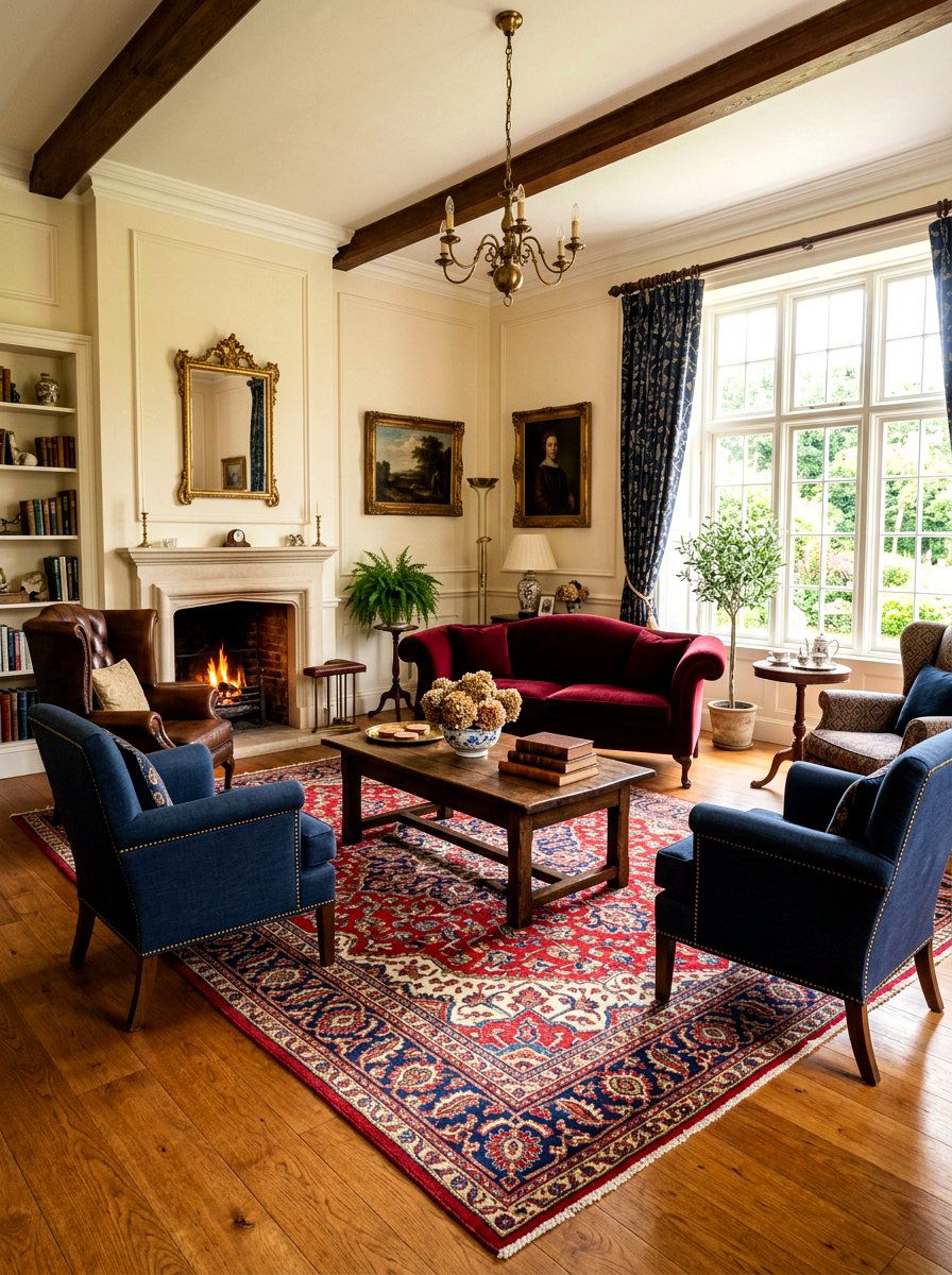 Antique Persian Rug - 30 English manor living room ideas