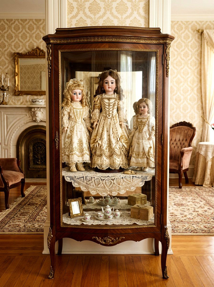 Antique Porcelain Doll Display Case - 30 vintage toy decor ideas