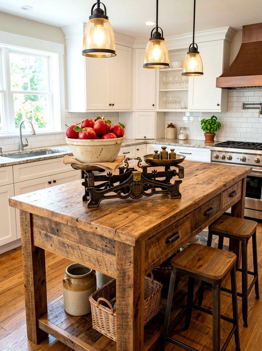 Antique Scale Kitchen Island - 30 layered kitchen decor ideas