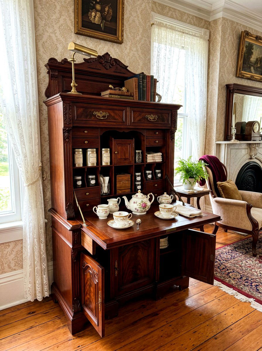 Antique Secretary Desk - 30 tea shelf styling ideas