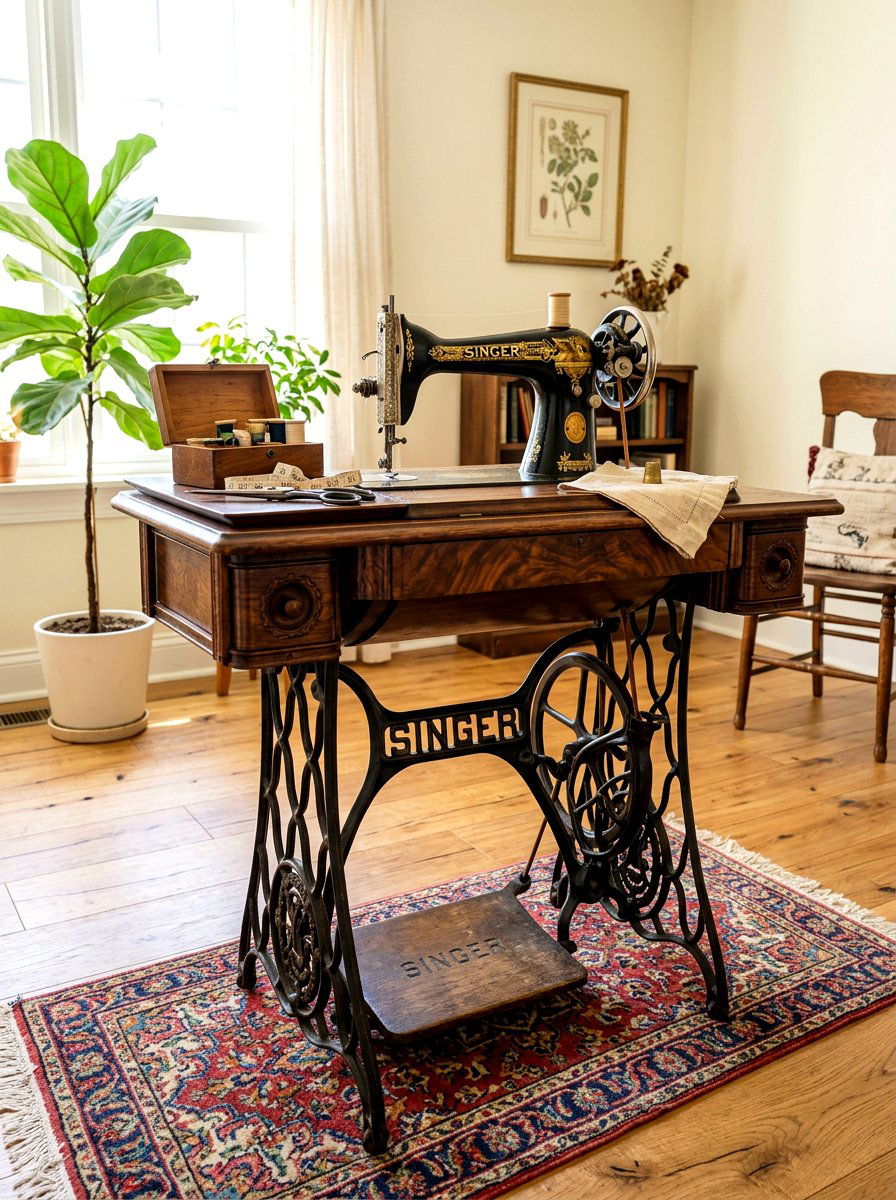 Antique Sewing Machine Desk - 30 sewing room ideas