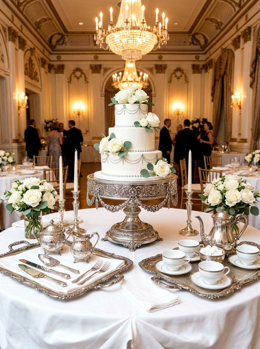 Antique Silver Set - 30 cake table decor ideas