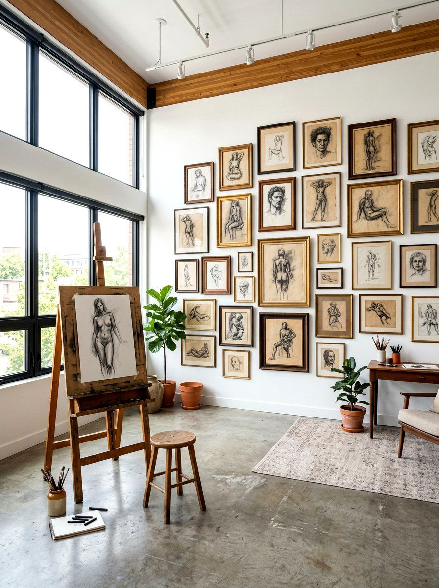 Antique Sketchbook Art Wall - 30 vintage collage wall ideas