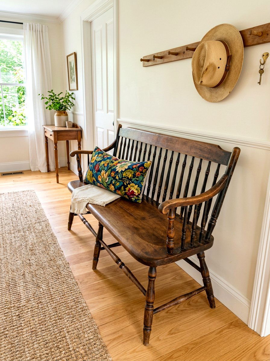 Antique Spindle Back Entryway Bench - 30 farmhouse entryway bench ideas