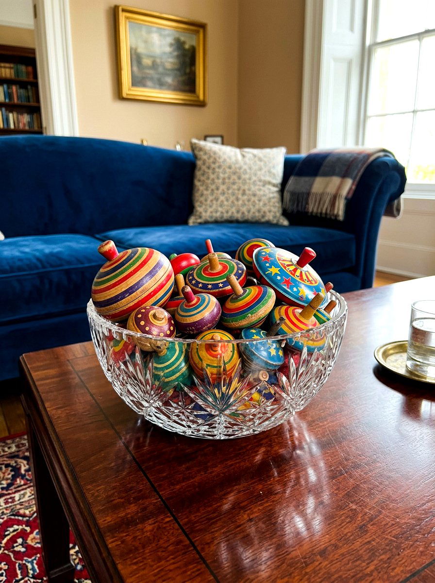 Antique Spinning Top Bowl Filler - 30 vintage toy decor ideas