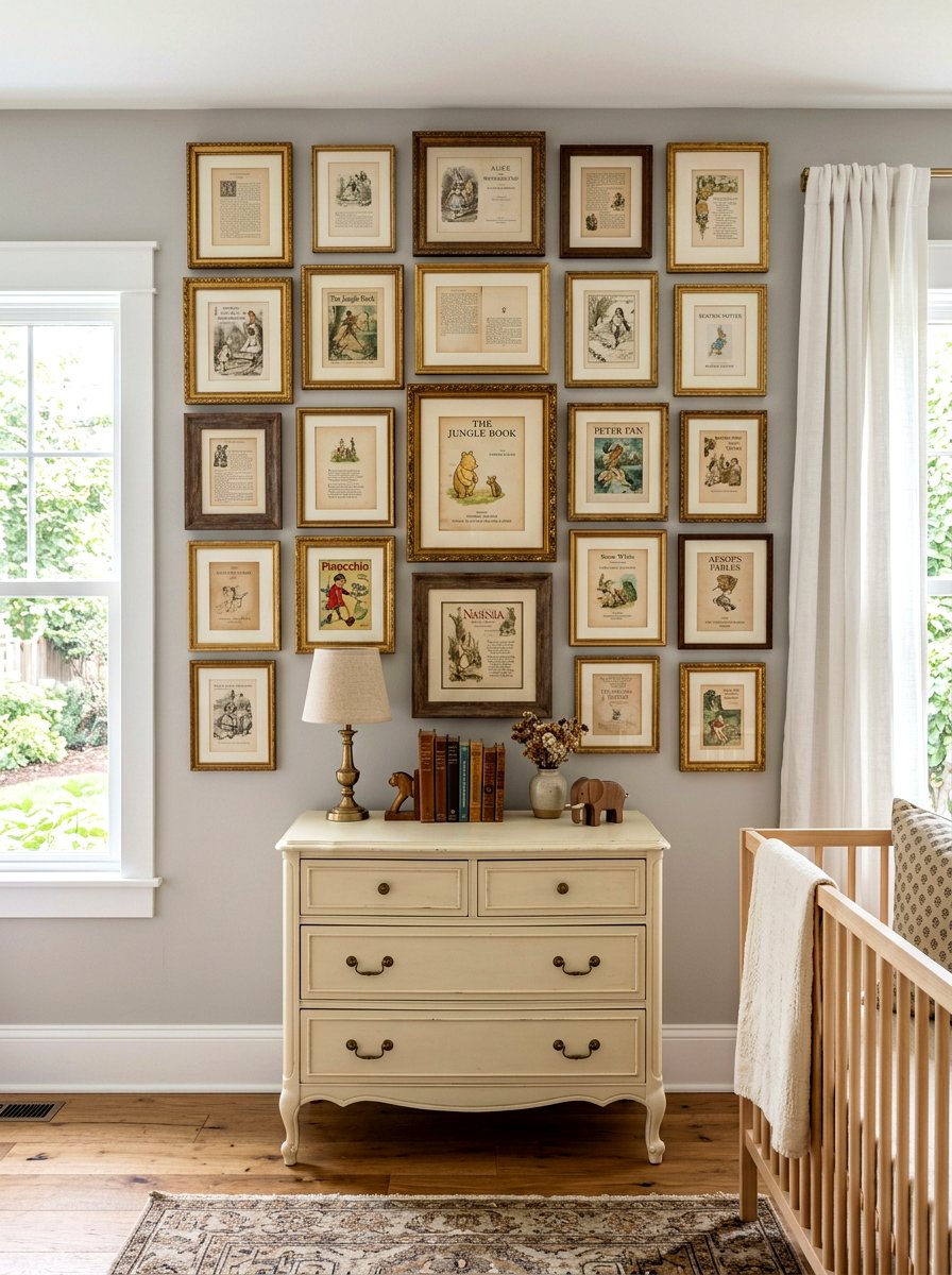 Antique Storybook Gallery Wall - 30 vintage book nursery ideas