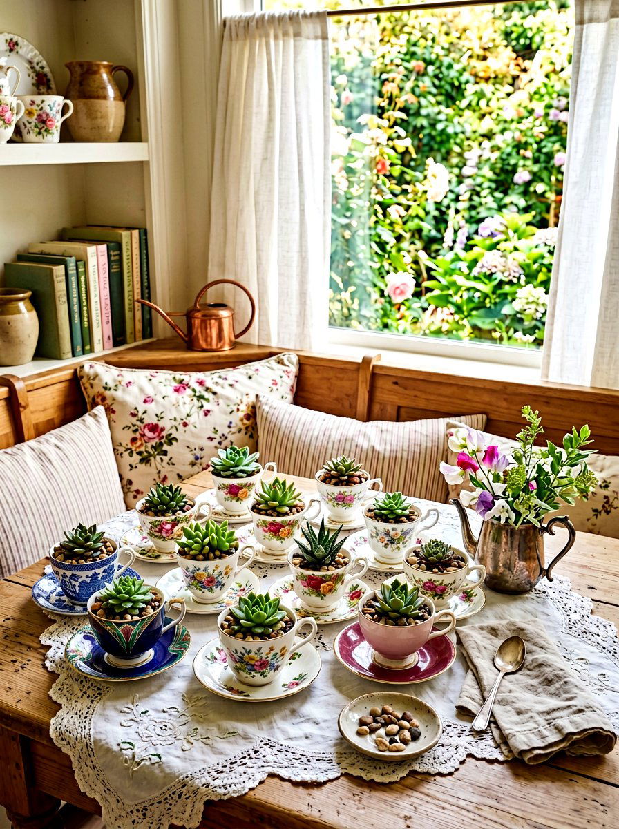 Antique Tea Cup Garden Nook - 30 small planter ideas
