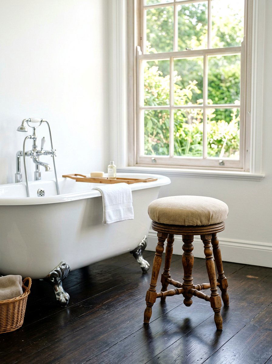 Antique Vanity Stool - 30 cottage farmhouse bathroom ideas