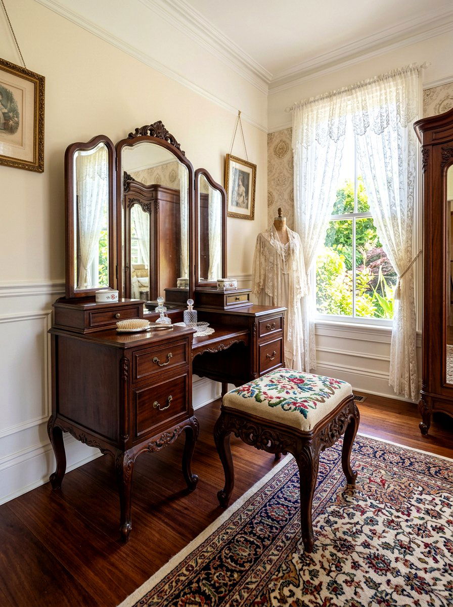 Antique Vanity Stool - 30 dressing room seating ideas