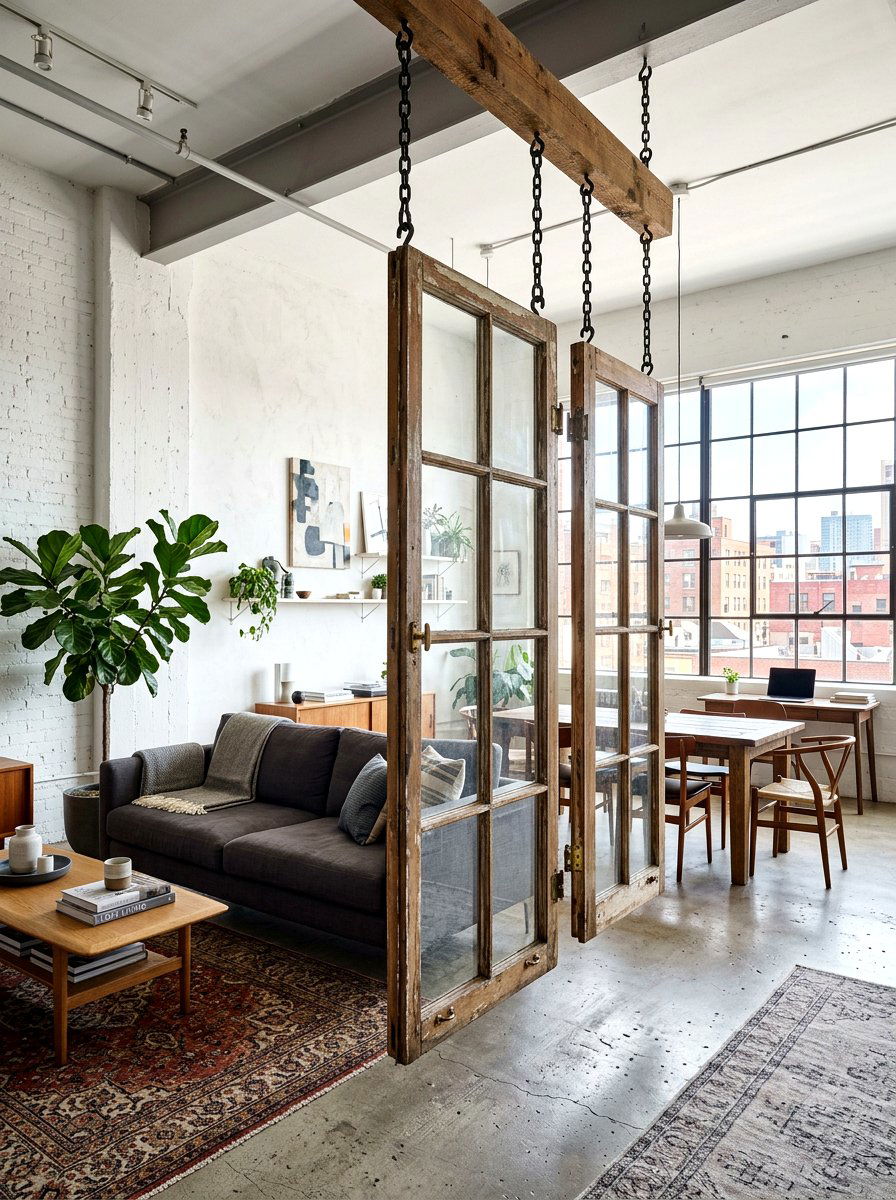 Antique Window Room Divider - 30 reclaimed material decor ideas
