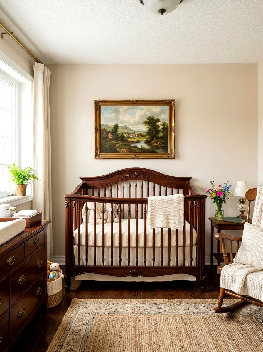Antique Wood Crib - 30 soft heirloom nursery ideas