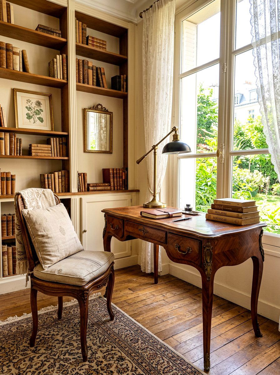 Antique Wood Desk - 30 Parisian bedroom ideas