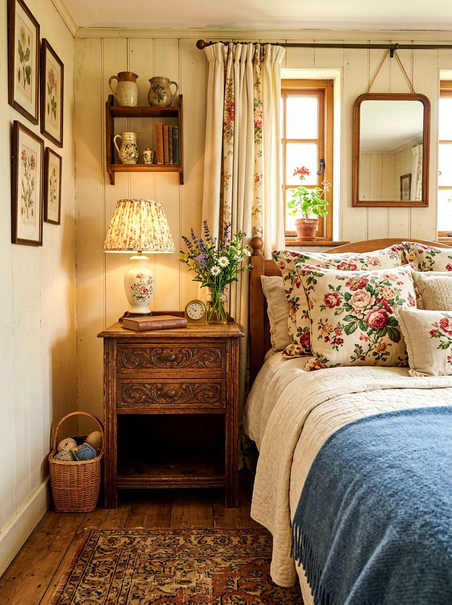 Antique Wood Nightstand - 30 cottage romantic bedroom ideas