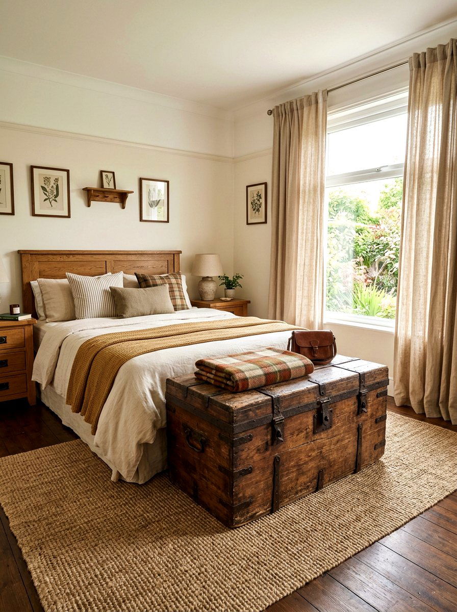 Antique Wood Trunk - 30 earthy bedroom decor ideas