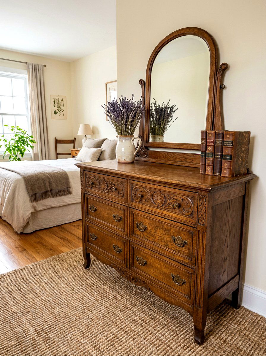 Antique Wooden Dresser - 30 cottagecore bedroom ideas