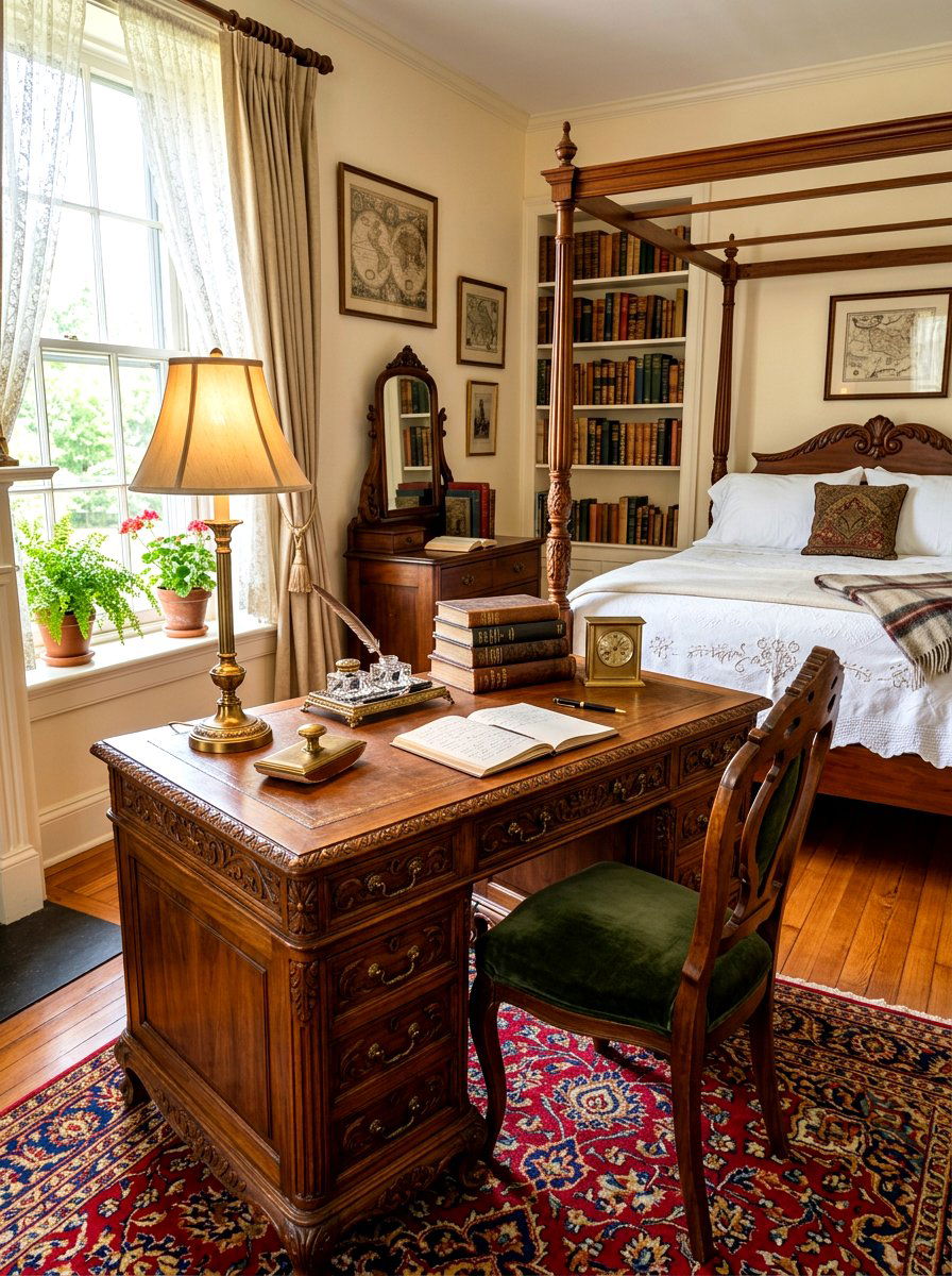 Antique Writing Desk - 30 dark academia bedroom ideas