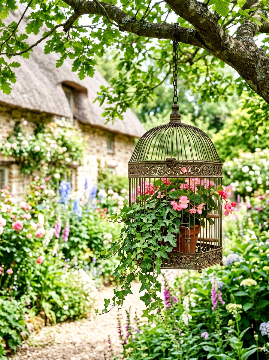 Antique bird cages - 30 vintage garden decor ideas