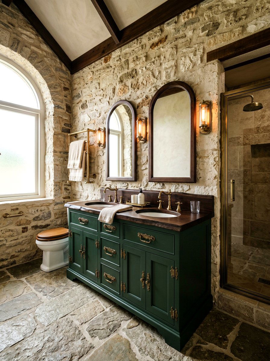 Antique brass hardware - 30 rustic bathroom ideas