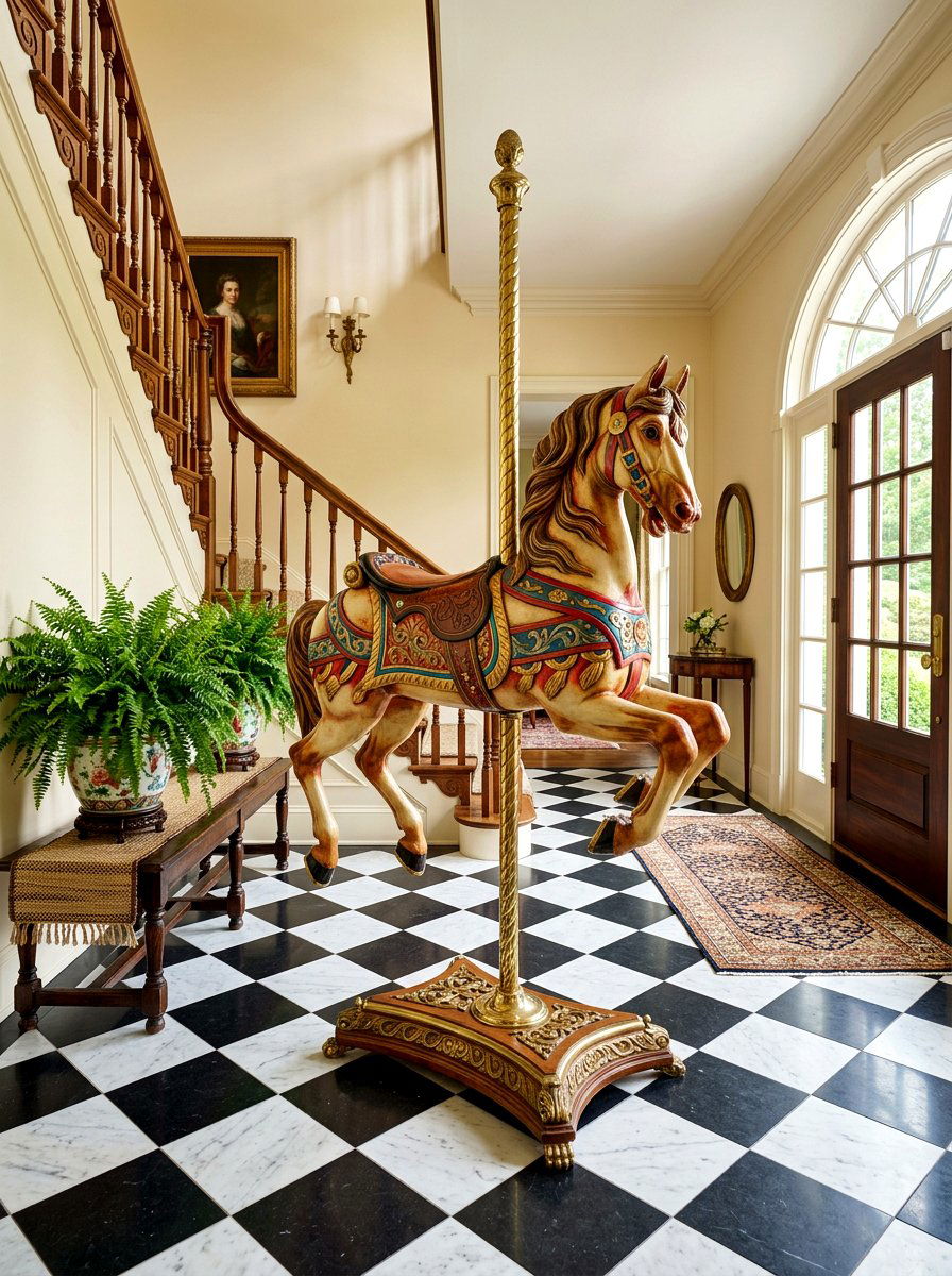 Antique carousel horse display - 30 vintage circus decor ideas