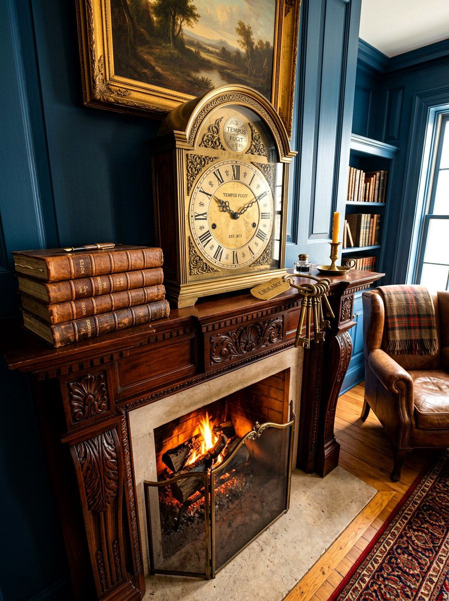 Antique clock fireplace - 30 mantel decor ideas